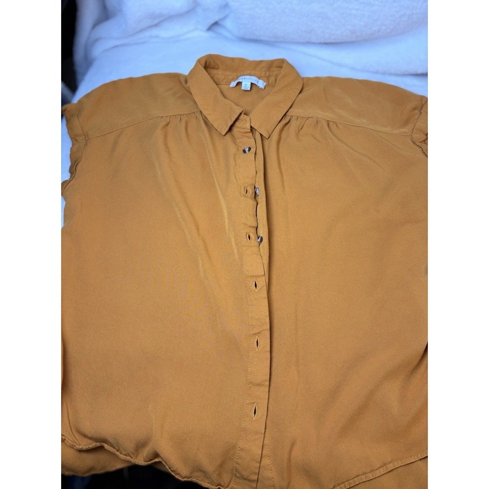 Rose + Olive Mustard Yellow Button Down Drapey Blouse XL Fall Transitional Layer